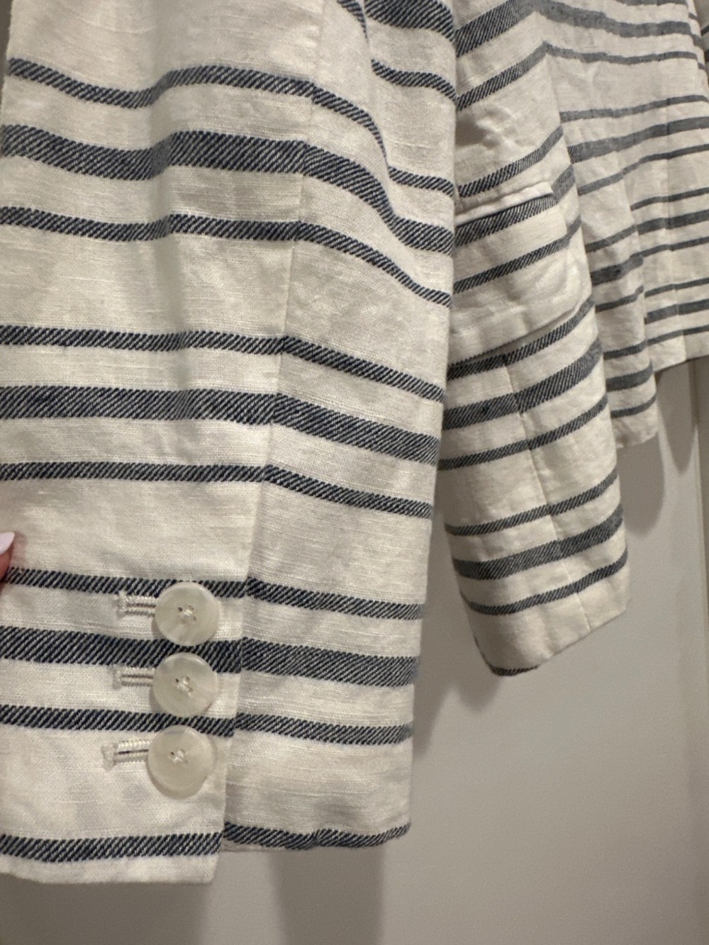 Banana Republic White & Navy Striped Linen Blend Blazer Size 0 Nautical - Picture 5 of 8